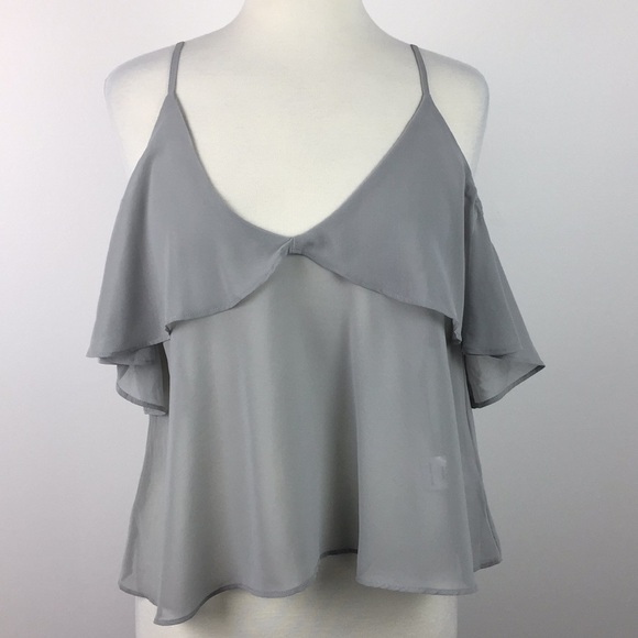 Tobi Grey Cold Shoulder Ruffle Chiffon Blouse - Picture 1 of 6